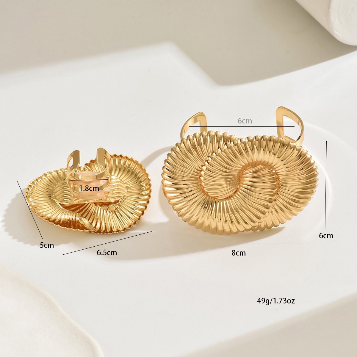 14K Gold Plated Golden Shell-Inspired  Jewelry Set - Necklace, Earrings, And Ring