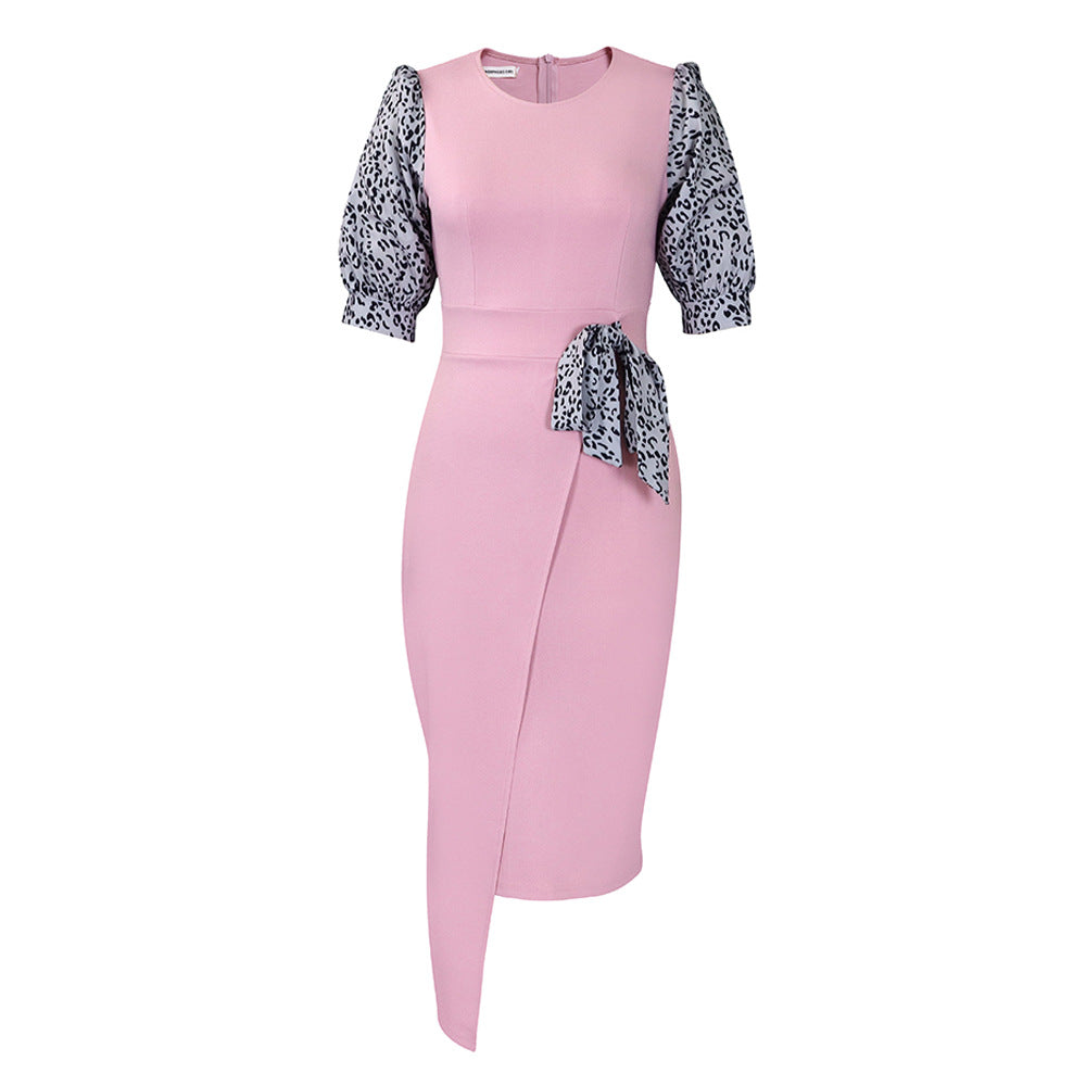 Fashion Temperament Printed Patchwork Slit Package Hip African Dress