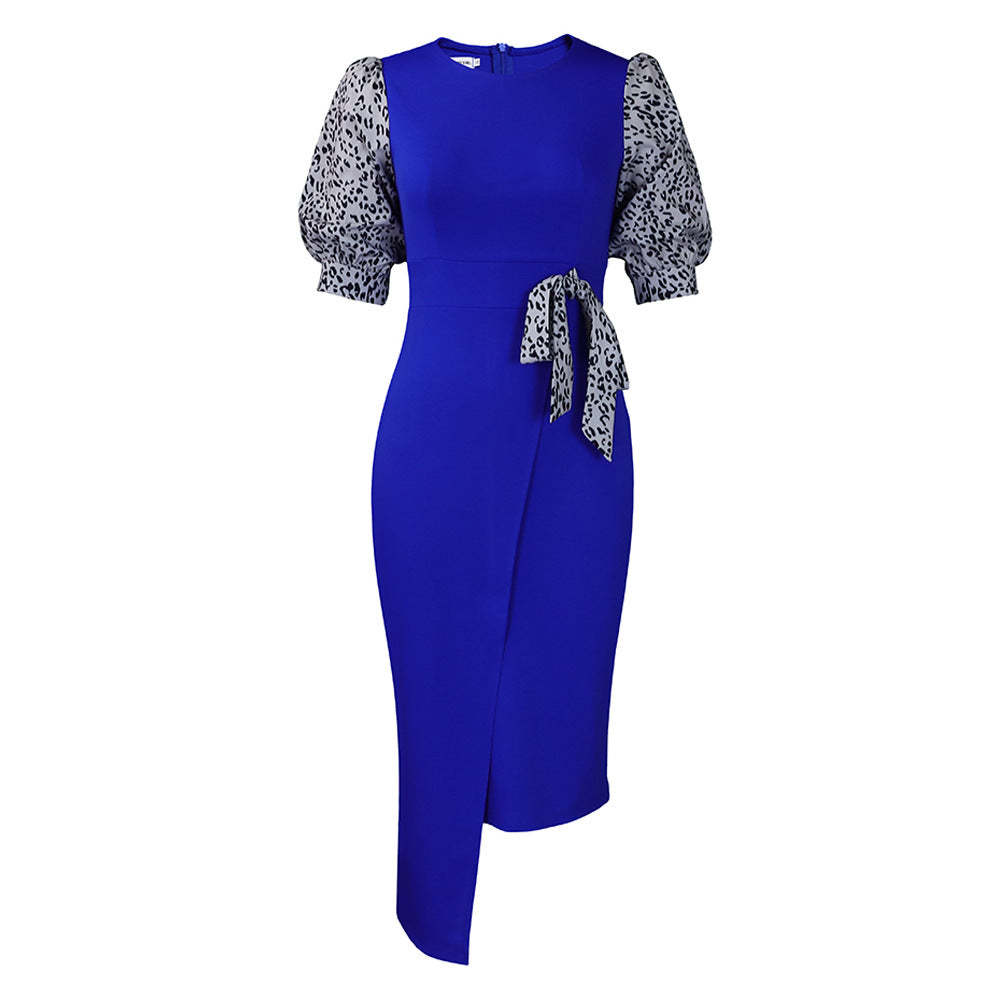 Fashion Temperament Printed Patchwork Slit Package Hip African Dress