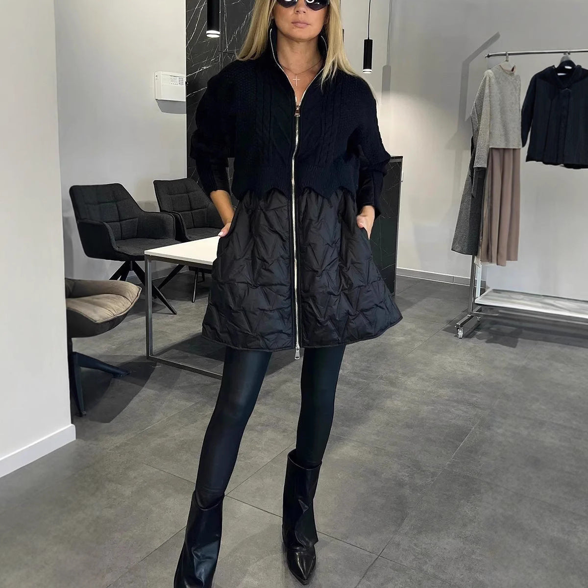 Mid-length Wool Cotton-padded Jacket