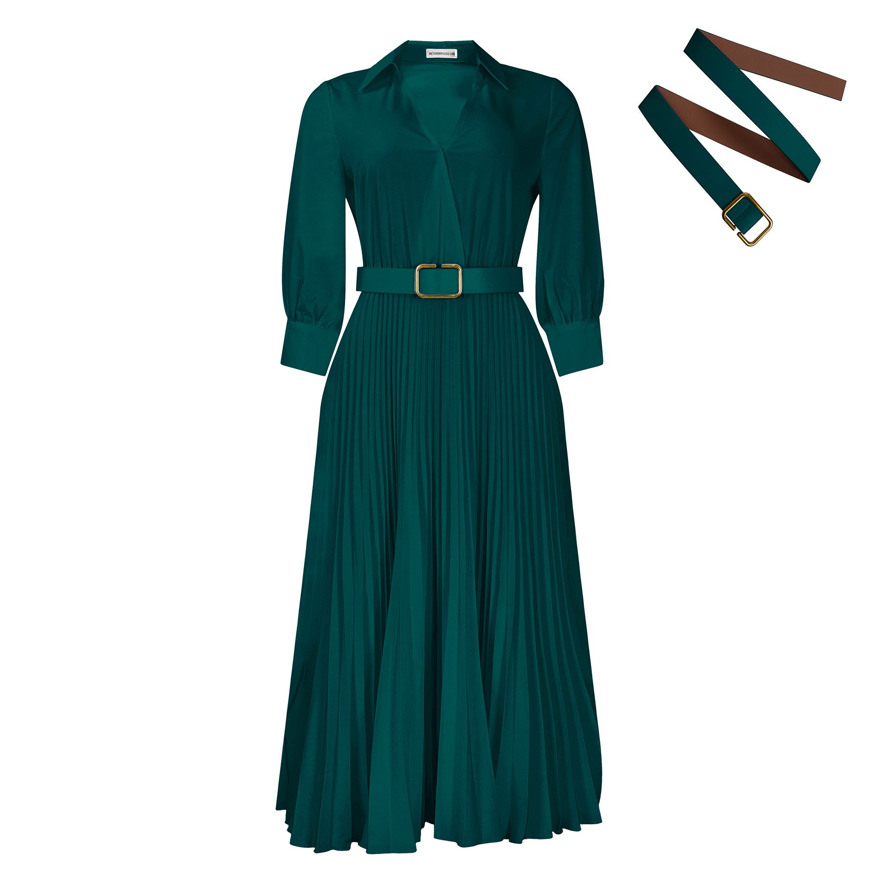 Long Pleated Dress Fashion V-neck Women